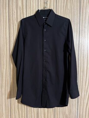 Le 31 Slim Fit Traveller Classic Black Long-Sleeve Dress Shirt 15/38